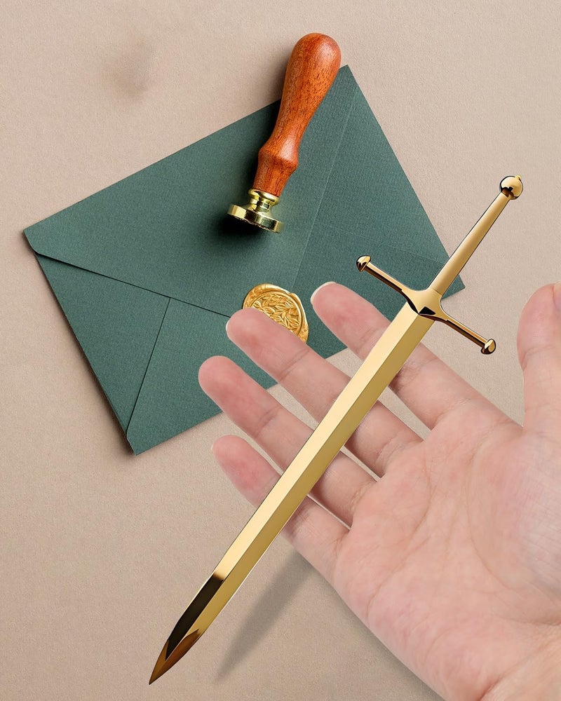 HERSAUL Letter Opener Envelope Slitter Mail Opener Tool Sword Letter Opener Vintage Decorative Letter Opener Knife Desks Decoration Silver Ergonomic Grip Handle Office Mail Supplies（Golden） - Image 5